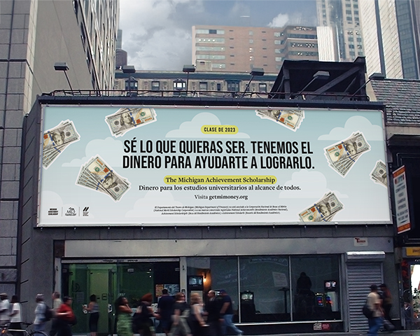 Billboard with Spanish translation.