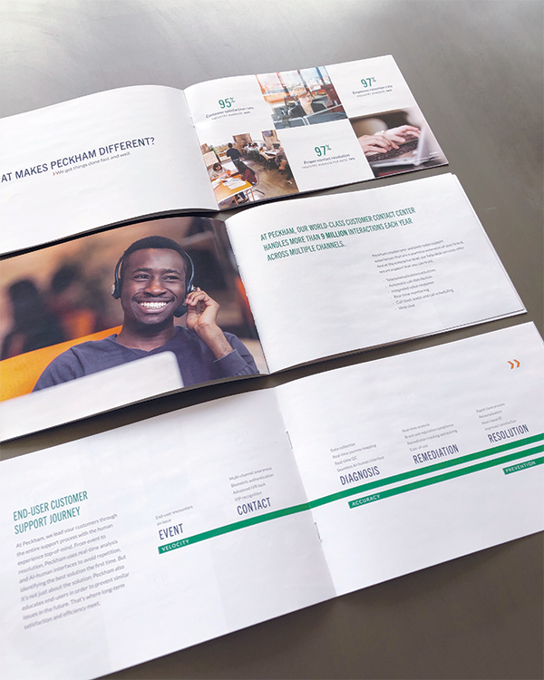 Branded informational booklet about Peckham.