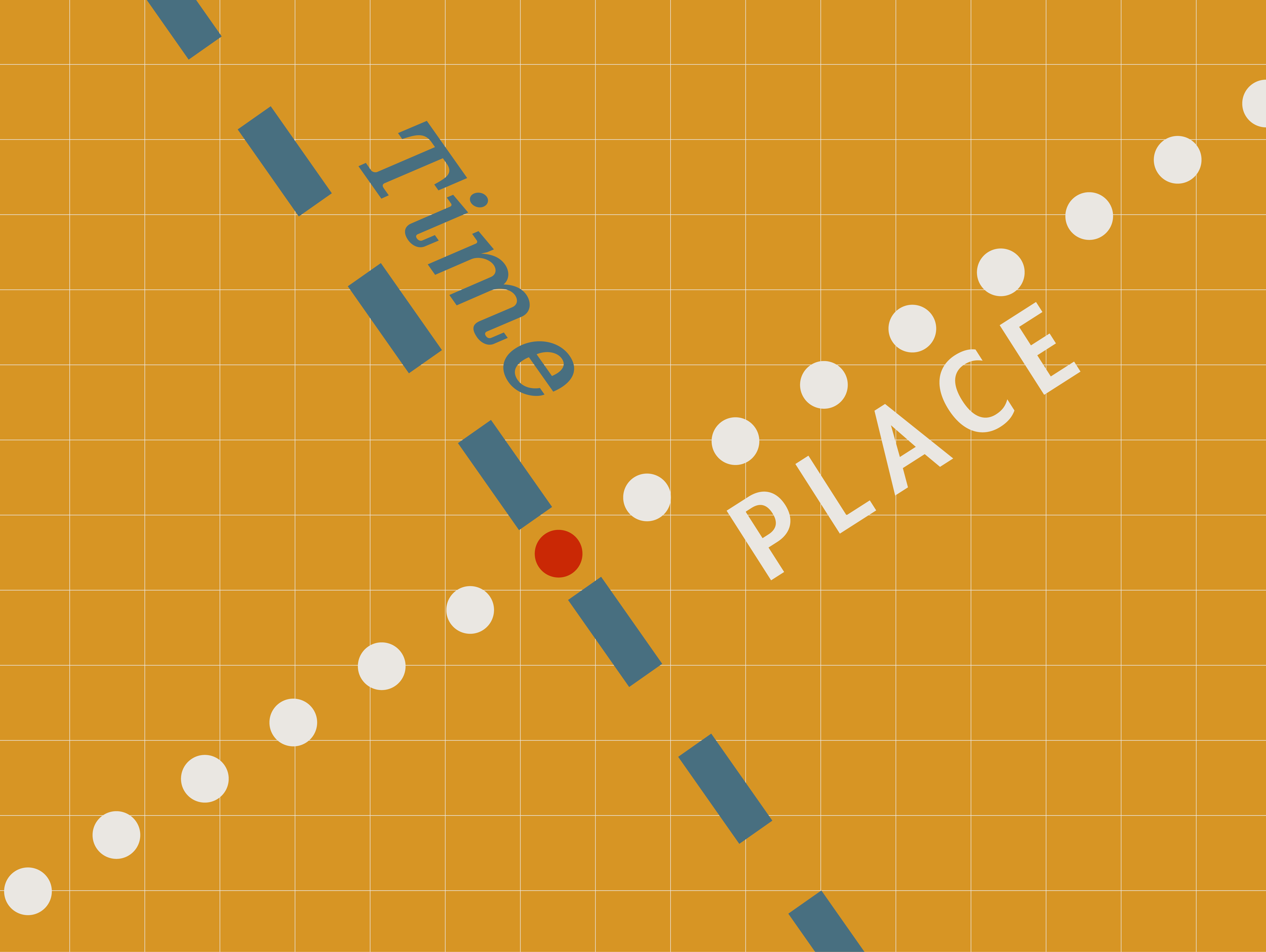 Two lines intersect. They read "time" and "place."  