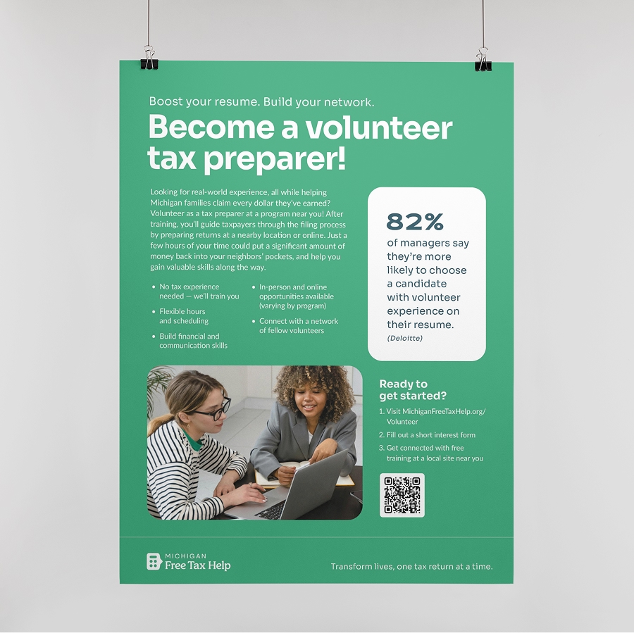 Flyer with green background designed for college campuses.